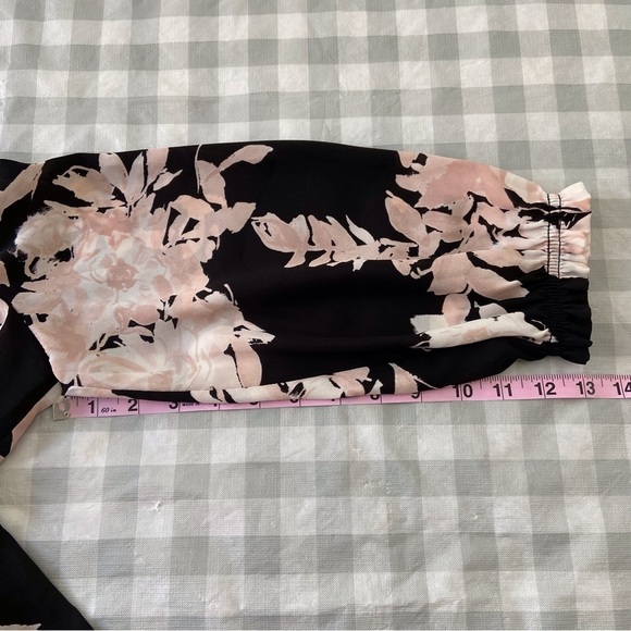 KARL Lagerfeld floral crepe blouse black pink ecru white pearls embellishments - Picture 12 of 16